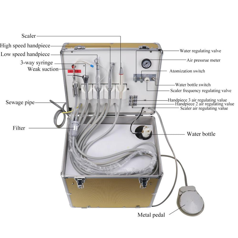 Dental Unit with Built in Ultrasonic Scaler&Oiless Air Compressor Motor 3 Way Syringe 2/4 Holes Teeth Whitening