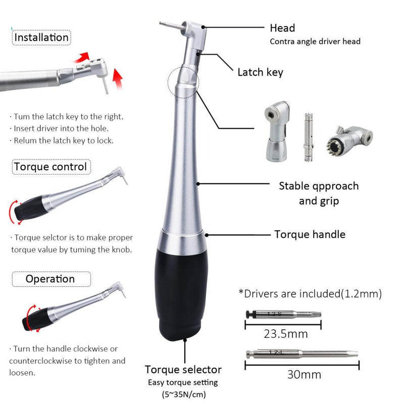 Dental Implant Torque Wrench Handpiece Screwdriver Prosthetic Kit With 16pcs Drivers